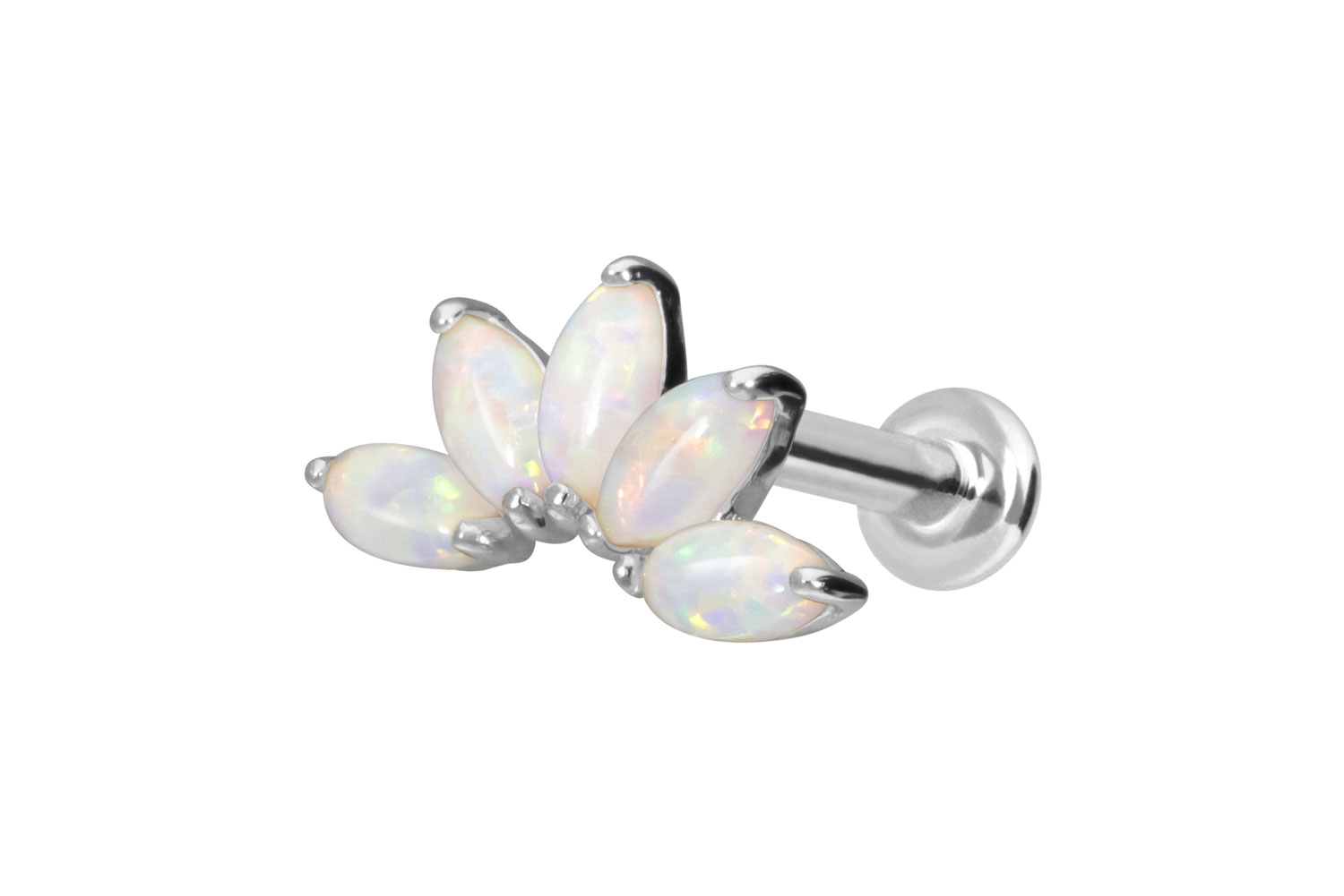 14 Karat Gold Labret Piercing mit Push Fit LOTUSBLÜTE + SYNTHETISCHE OPALE